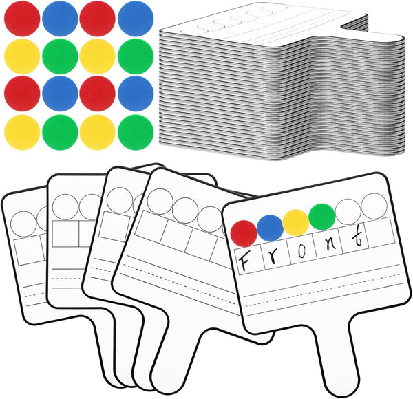 Seajan 9 Pcs Magnetic Paddle Set, Education Dry Erase Double Side Handheld Answer Board with Magnetic Counters for Kids