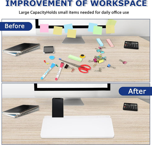 Desktop Glass Whiteboard with Storage, Desk White Board with Computer Keyboard Stand, Drawers for Home, Office