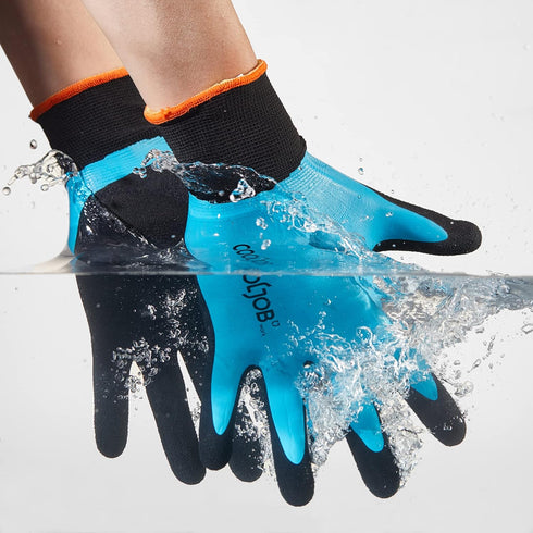 COOLJOB Waterproof Gardening Work Gloves, Non-slip Double Rubber Coated, Unisex Blue, 2 Pairs for Garden Yard
