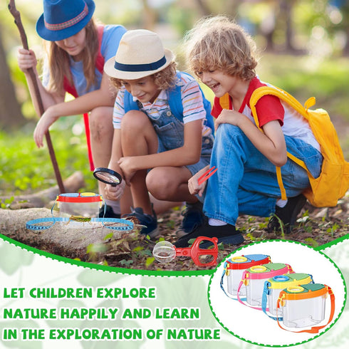 4 Set Halloscume Bug Catcher for Kids Bug Viewer and Insects Tweezer for Students, Critter Catching Kit Magnifying