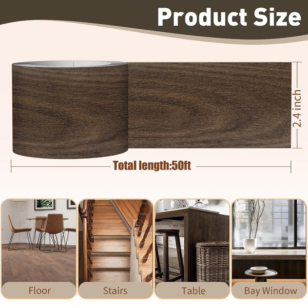 2.4 inch 50ft Wood Grain Repair Tape, X Self Adhesive Dark Walnut Grain Repair Patch for Tables, Chairs, Baseboards