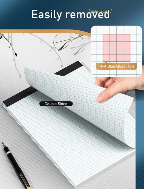 Graph Paper Pads, 8.5 x 11, 8 Pack, 4x4 Quad Grid, 30 Sheets/Pad, Easy Tear Off Design, White