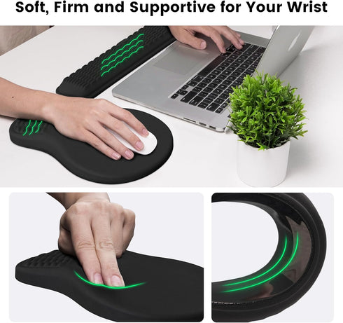 MEKASS Ergonomic Mouse Pad and Keyboard Wrist Rest Set, Super Soft Memory Foam Desk Support for Computer, Black