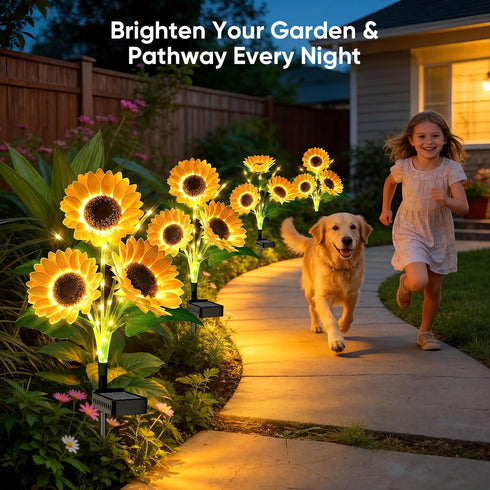 3 Pack 9 800mAh 12H IP65 Solar Flowers Outdoor Waterproof: Silk Sunflower Solar Lights with Battery Runtime - Auto