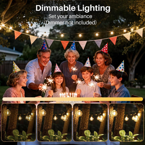 wtiyvxr 50 G40 Lights,26 Bulbs(2 IP65 Dimmable Bulbs E12 2700K FT Outdoor String Lights Globe Shatterproof Patio