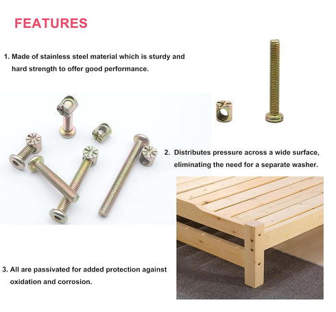 cSeao 100pcs M6 15mm 25mm 35mm 45mm 55mm 65mm 75mm Baby Bed Crib Screws Hardware Replacement Parts Assortment Kit, Zinc