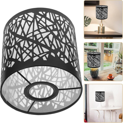 5.58,High:5.5,Fitter:1.65,E27 UKCOCO Black Metal Lamp Shade: Small Lamp Shade Drum Lampshade Replacement with Hollow