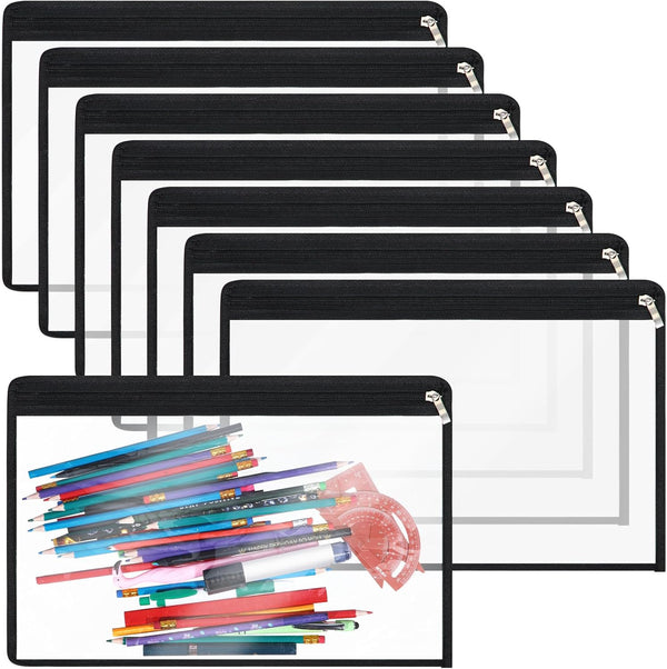 Outus 8 Pcs Clear Zipper Pouches, PVC Makeup Pouch Envelopes for Document File Organization, Office Supplies