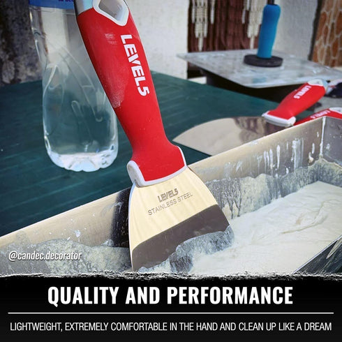 LEVEL5 3" Soft-Grip Stainless Steel Drywall Joint Knife, Pro-Grade Finishing Hand Tool