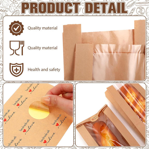 120 Packaging 6.5 2 18 Inch Thenshop Pieces Paper French Bread Bags with Seal Stickers Baguette Bags for Homemade Brown