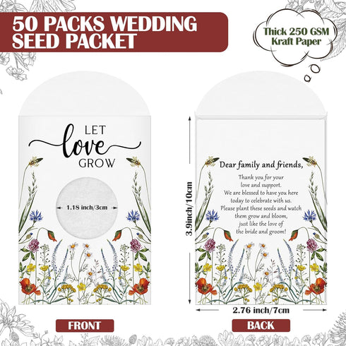 Fumete 50 Pcs Let Love Grow Seed Packets Wedding Favor for Guests Bulk Seed Envelope Kraft Bag with Window Flower Resealable Seed Storage Packets for Wedding Party Favors Bridal Shower No Seed by Fumete