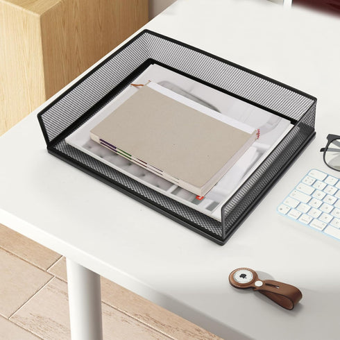 Wire Mesh Paper Tray Desk File Organizer, 2 Pack Stackable Metal Front-Load Document Trays for Office Supplies