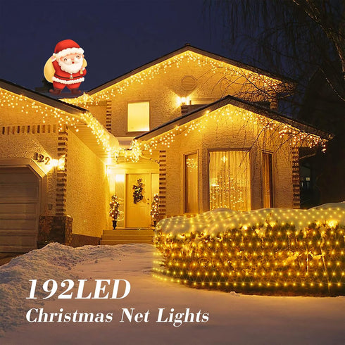 192 LED Net Lights Outdoor Mesh Lights,8 Modes Net Lights for Bushes Plug in, Waterproof Christmas Net String Lights for Bushes Ceiling Wedding Indoor Outdoor(9.8ft x 6.6ft,Warm White) by HEYFUNi