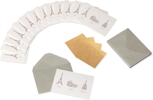 Papyrus Thank You Cards with Envelopes, World Icons, 14-Count