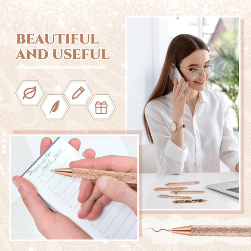Sherr 7 Pcs Cute Fancy Pens for Women, Sparkly Glitter Pens, 10 Pcs Black Ink Refills, Pretty Gifts for Girls, Office,