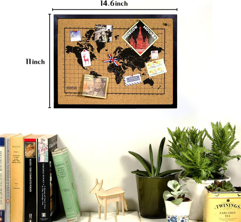 Black Cork Board Bulletin Board, 14.6"X 11" Wall Mounted with Oak Wood Finish Frame for Office and School