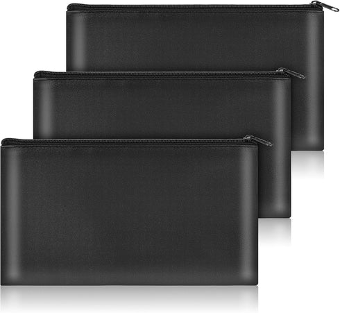 libfrnt 3 Pieces Money Bags with Zipper, 11x6.1 Inch Money Pouch PU Leather
