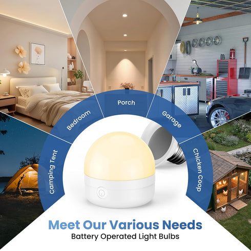 E26 Bulbs 10W 900lm 3-in-1 3500mAh 60W Bulbs 2 Pack Rechargeable Light with Remote, Battery Operated Emergency