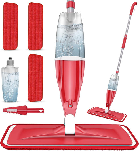 Spray Wet Mops for Hardwood Floor Cleaning, EXEGO Microfiber Dry Dust Spray Mop with Washable Pads