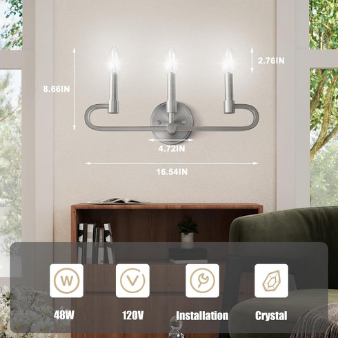 3 (Bulbs Bathroom Vanity Light, Light Brushed Nickel Vanity Lights, Candle Bathrooms Wall Sconces, Bathroom Lighting