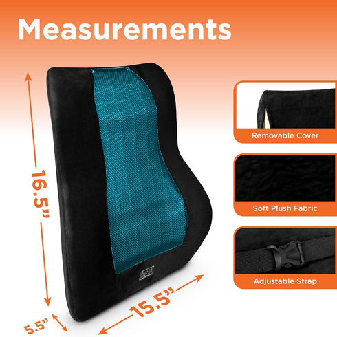 BLACK+DECKER Memory Foam Lumbar Support Pillow with Cooling Gel High Back Lumbar Cushion for Office, Car, Wheelchair