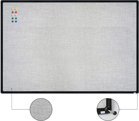 JILoffice 36 X 24 Inch Cork Linen Bulletin Board (Grey) with Black Aluminum Frame for Office Home School