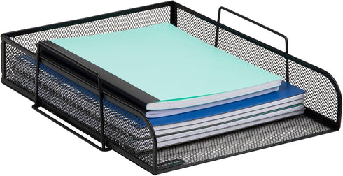 Mind Reader Stackable Paper Tray, 4 Pcs Desktop Organizer, Metal Mesh File Storage, 10.5" L x 13.5" W x 11.25" H, Black