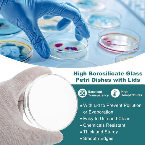 PATIKIL 120mm High Borosilicate Glass Petri Dishes with Lids, 10 Pack for Lab Science Experiment, Clear