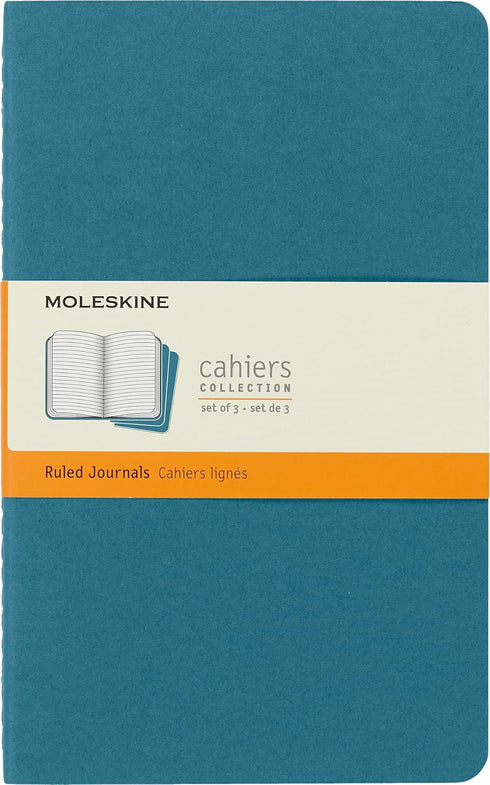 Moleskine Cahier Journal, Soft Cover, Large (5" x 8.25"), Ruled/Lined, Brisk Blue, 80 Pages (Set of 3)