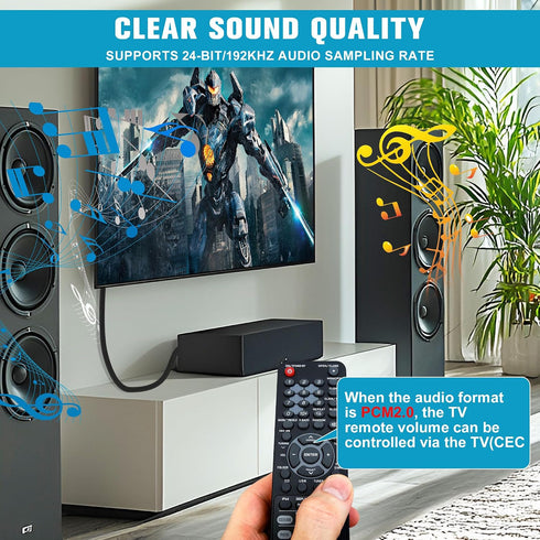 192KHz PCM2.0 Control-4.9ft/1.5m HDMI eARC/ARC to Optical Coaxial SPDIF Audio Converter for TV to Soundbar, Plug & Play