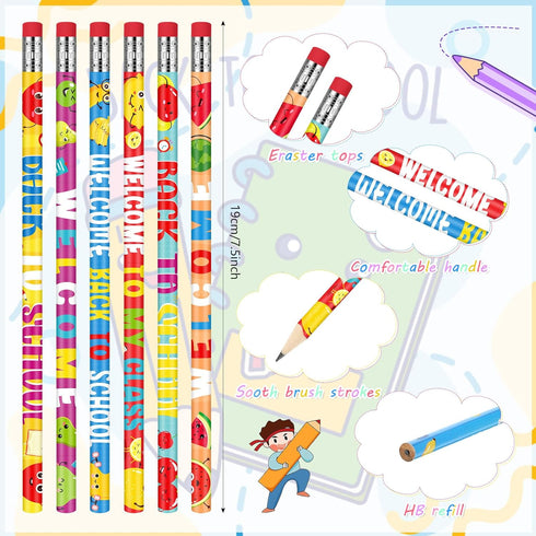 Yeaqee 60 Pcs Welcome Back to School Pencil First Day of School Pencils with Eraser Classroom HB Pencils Bulk for Kindergarten Children Classroom Students Reward Party Favors Supplies by Yeaqee