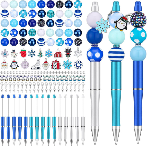 Gueevin 150 Pcs Christmas Beadable Pen, Kids Classroom Gifts Making Kit with Beaded Ballpoint Pen and Assorted Charms