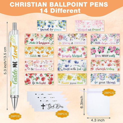 Jetec Christian Gift Set - Floral Bible Verse Ballpoint Pens, Keychains, Mini God Bless Cards, Religious Gifts