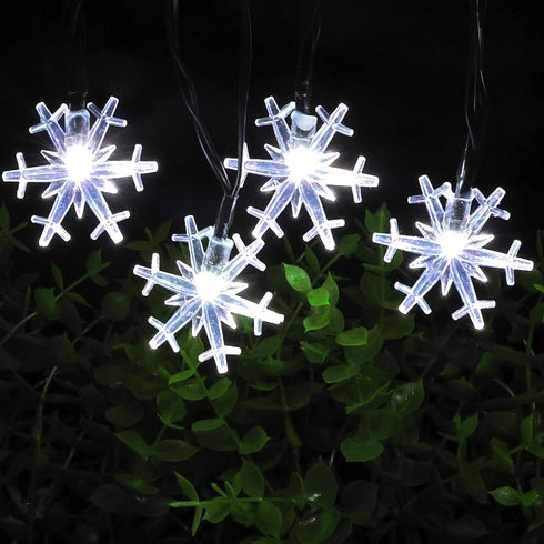 Solar Christmas String Lights Outdoor Waterproof, 30 LED 20Feet Snowflake Fairy Lights with 8 Lighting Modes for Garden