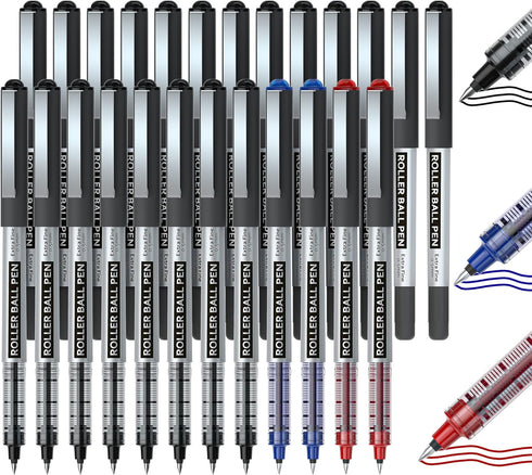 Shuttle Art 25 Pack RollerBall Pens (21 Black 2 Blue 2 Red) Fine Point 0.5mm Liquid Ink for Writing Journaling