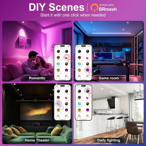 6 Inch 16W Box,1350 Scenes,Timer,23 Modes,1 Pack Smart Recessed Lighting RGBCW Color Changing LED Downlights