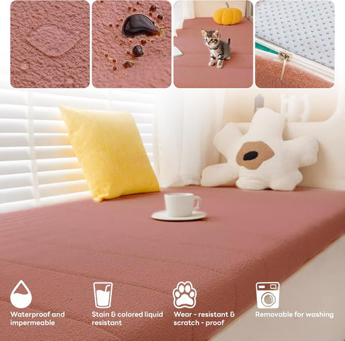 KJEKT 2.4x20x12 50D Window Seat Cushion Teddy Fabric Density White Foam Padding Non-Slip & Durable.Easy Clean