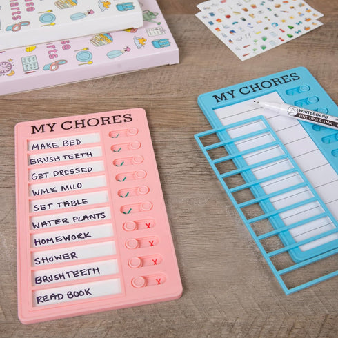 Dry Erase Chore Chart Set (2 Pcs) - Chore Chart for Kids & Adults (Blue & Pink)