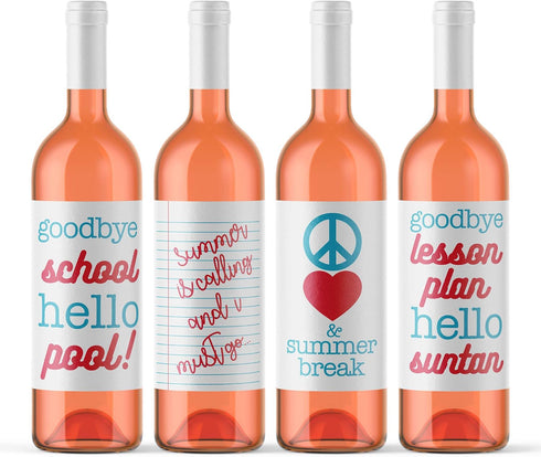 4 Funny Teacher Gifts Wine Bottle Labels End of School Year |