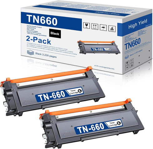 TN660 Toner Cartridge High Yield for Brother TN 660 TN630 for HL-L2300D HL-L2380DW (TN6602PK)