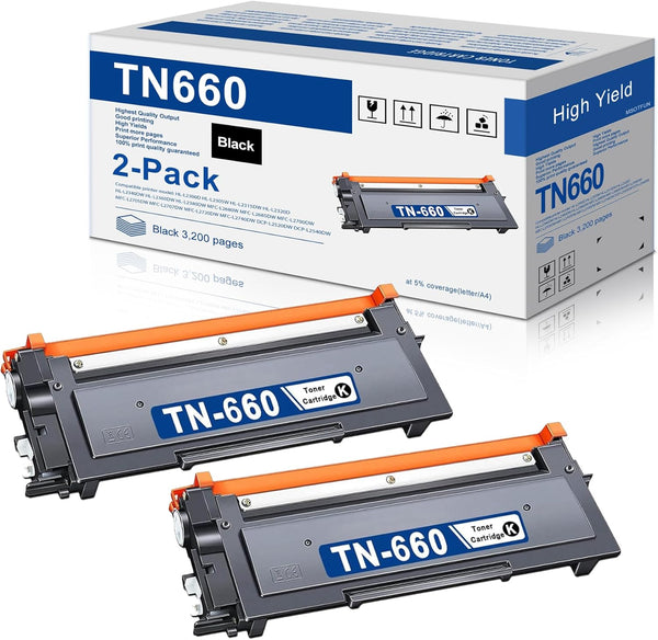 TN660 Toner Cartridge High Yield for Brother TN 660 TN630 for HL-L2300D HL-L2380DW (TN6602PK)