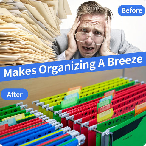 Hanging File Folder Tabs, 120 Pcs with 200 Pcs Inserts, Clear Plastic Tabs for Hanging Folders, Multicolor File Tabs