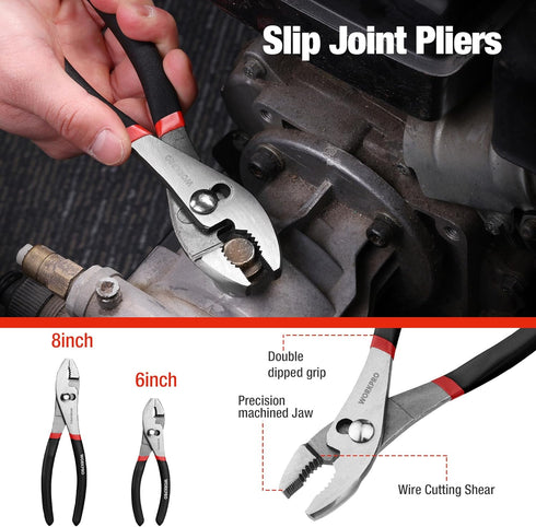 7-piece Set WORKPRO Pliers with Groove Joint, Long Nose, Slip Joint, Linesman, and Diagonal Pliers for DIY & Home Use