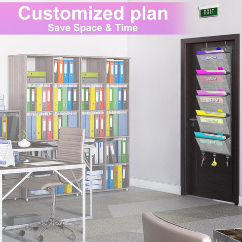 homyfort Over the Door hanging File Organizer, Weekly Hanging File Folders, Wall Organizers and Storage for Mail, Magazine, Notebooks, Office, Classroom, 5 Large Pockets, 50.39” Tall, Grey by homyfort