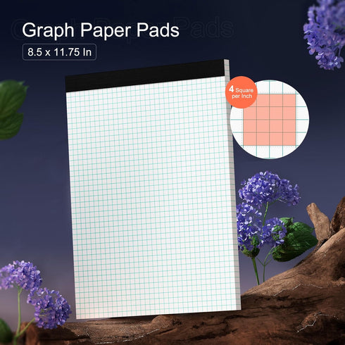 Graph Paper Pad 8.5 x 11 Grid Paper 4x4 Graphing Paper, 12 Pack Grid Paper Pad 30 Sheets per Notepad Graph Ruled Math Paper, Perforated Square Paper Pad 8.5'' x 11'' for Math/ Design/ Plan/ Sketching by Vishoitty