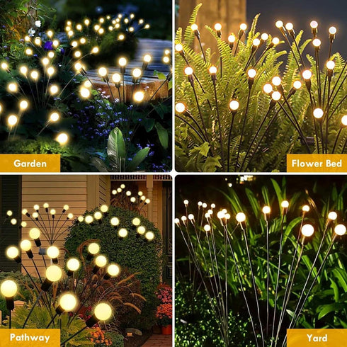 SUNYAO 2 Pack Solar Garden Lights, Upgraded Firefly Lights for Yard Lawn Pathway Decoration, 16 LED Warm White