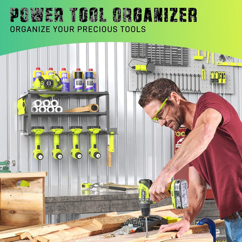 3 4 150Lbs SUNALLY Power Tool Organizer, Heavy Duty Iron, Layers Storage Rack with Drill Holders, Floating Tool Shelf