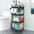 SPACEKEEPER Rolling Storage Cart, 4-Tier Mobile Bathroom Organizer with Towel Rack, Lockable Wheel, Hooks & Cup