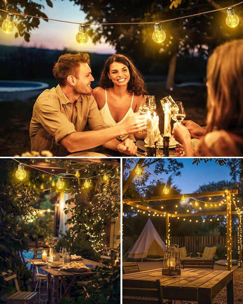 30Ft 15 Bulbs, 8 Brightown Solar String Lights Outdoor, Vintage Hemp Rope Solar Patio Lights with Shatterproof Light