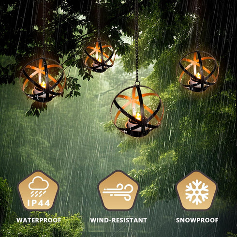 4 Pack Solar Lanterns Outdoor Waterproof, Hanging Tea Lights with Candle Holder, Small Solar Chandelier for Trees